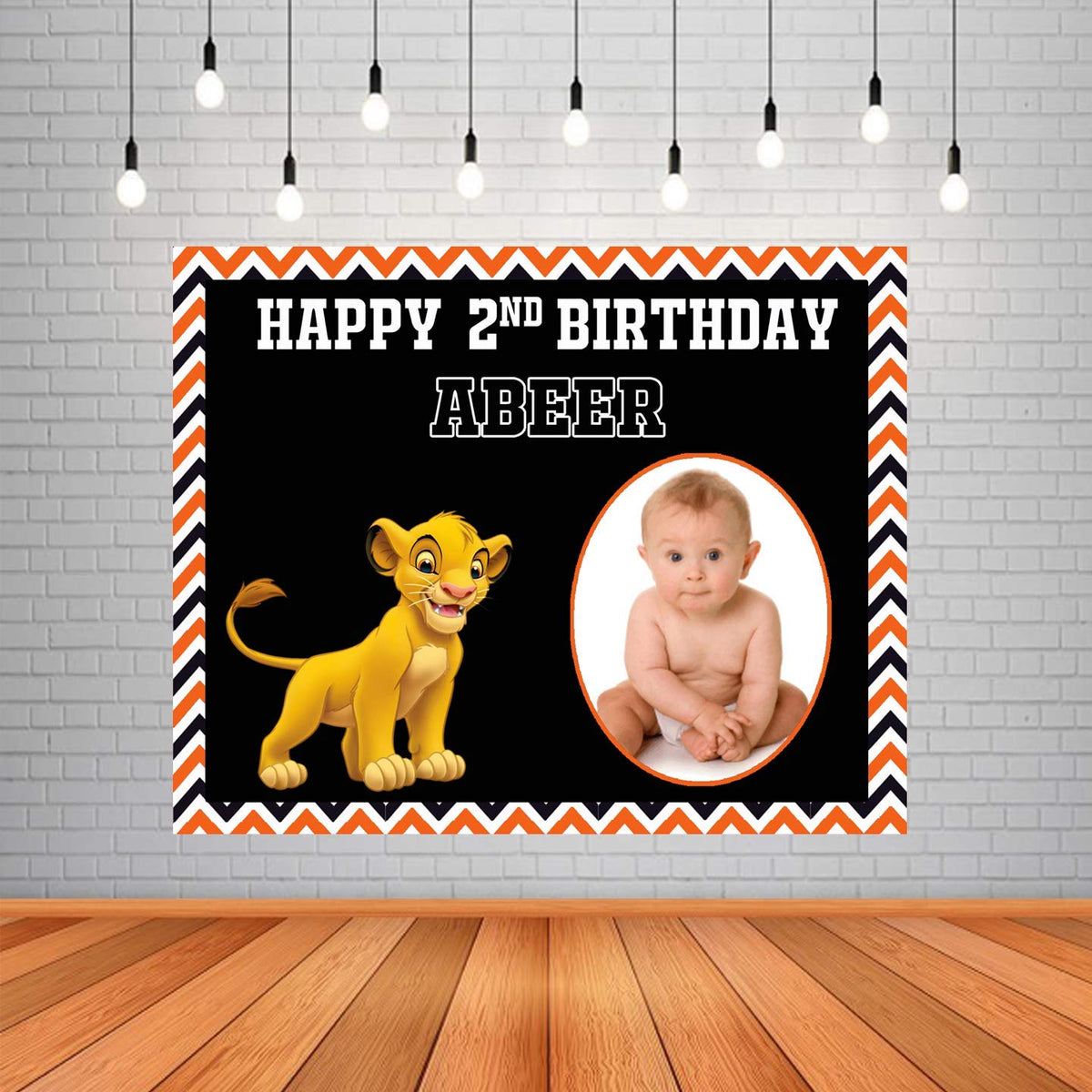 WoW Party Studio Personalized Simba Theme Party Happy Birthday Decorations Background/Backdrop Banner with Birthday Boy/Girl Nam