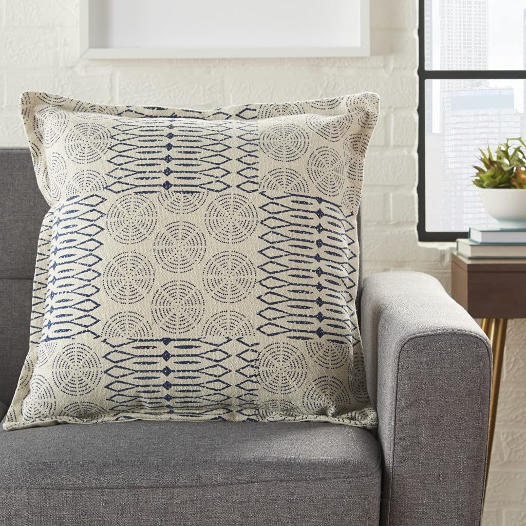 HomeRoots 100% Cotton Indigo and Ivory Geometric Throw Pillow