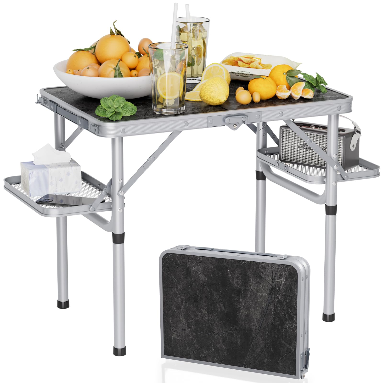 Titanker Folding Camping Table Small 2ft, Small Camp Table Portable with 50% Extra Space, Folding Picnic Beach Table Portable, C
