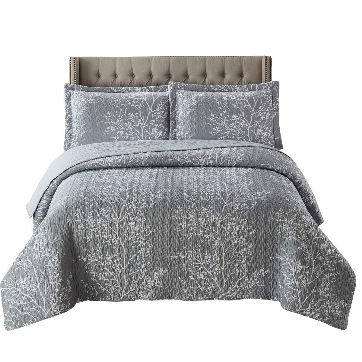 Royal Tradition Odette-Grey Reversible Coverlets, California King Over-Sized 3Pc Quilt Set (110-Inch Wide X 96-Inch Long) Lightw