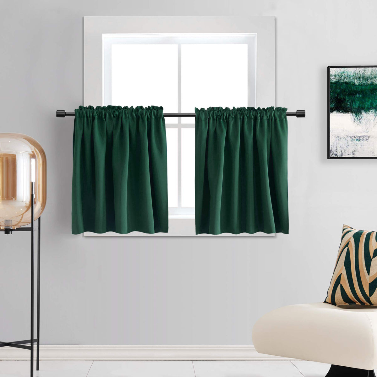 Donren Christmas Hunter Green Curtain Tiers For Small Window - Mini Dark Green Blackout Curtains For Bedroom With Rod Pocket (52