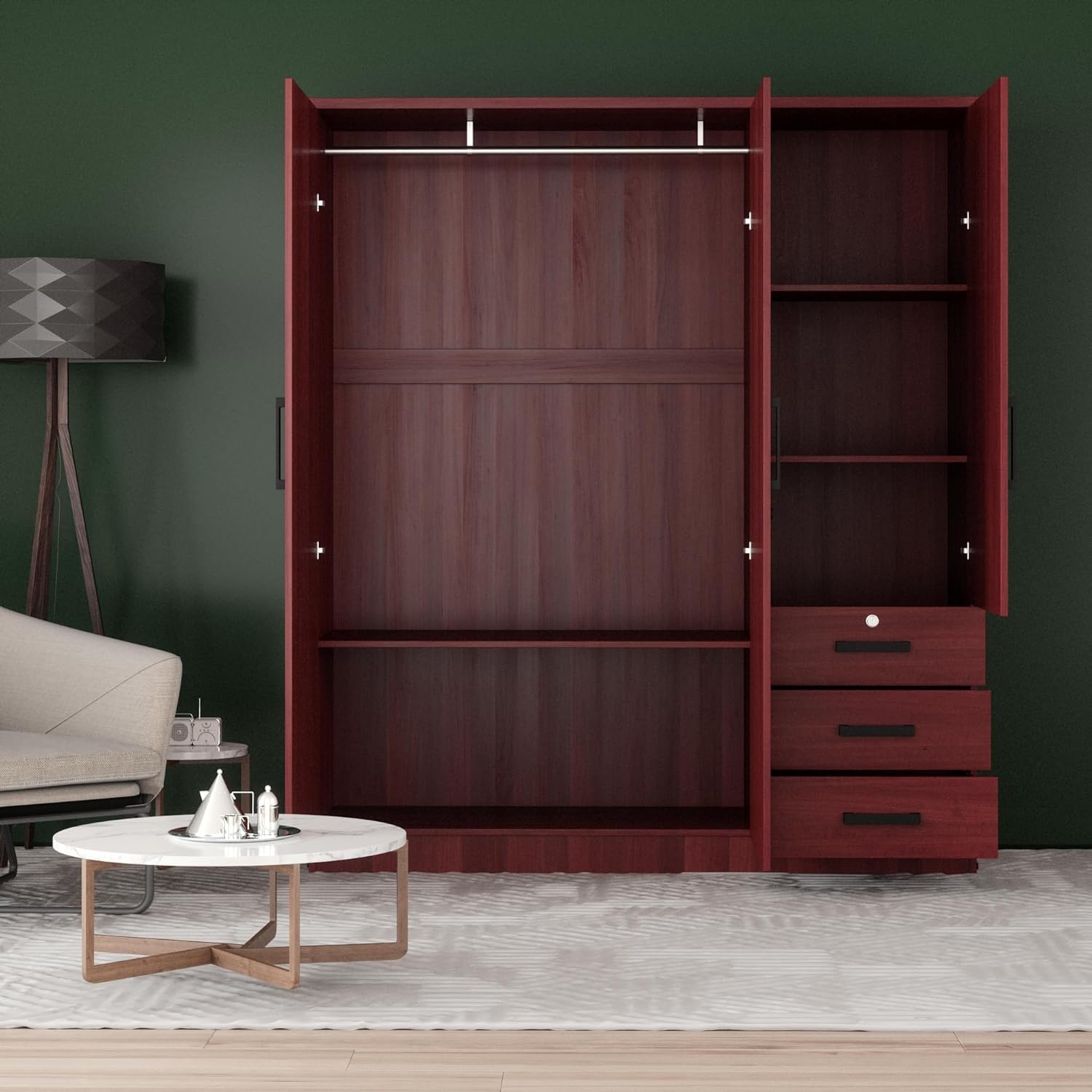 Violet Wardrobe Closet 3 Doors and 3 Drawers (Mahogany)