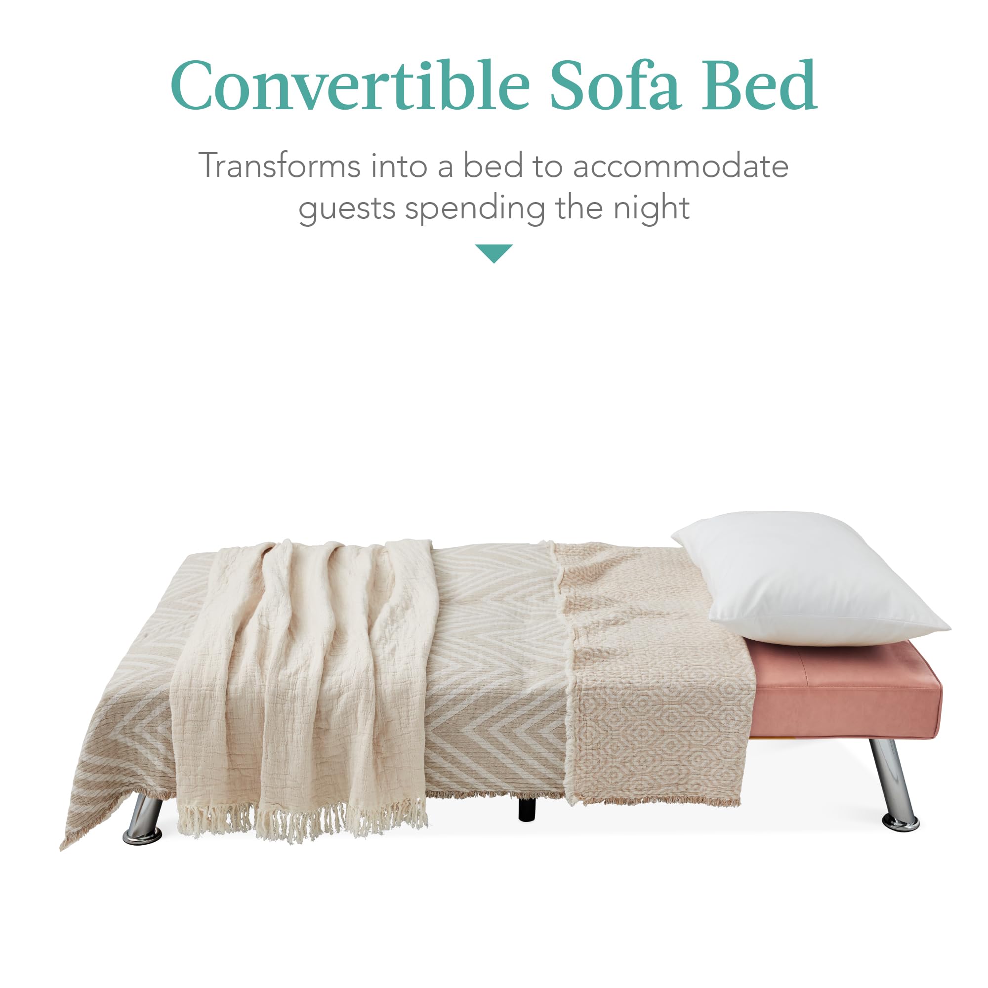 Best Choice Products Faux Leather Upholstered Modern Convertible Futon, Adjustable Folding Sofa Bed, Guest Bed W/Removable Armrests - Pink