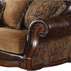 Acme Dreena Rolled Arm Upholstered Faux Leather Sofa with 5 Pillows in Brown