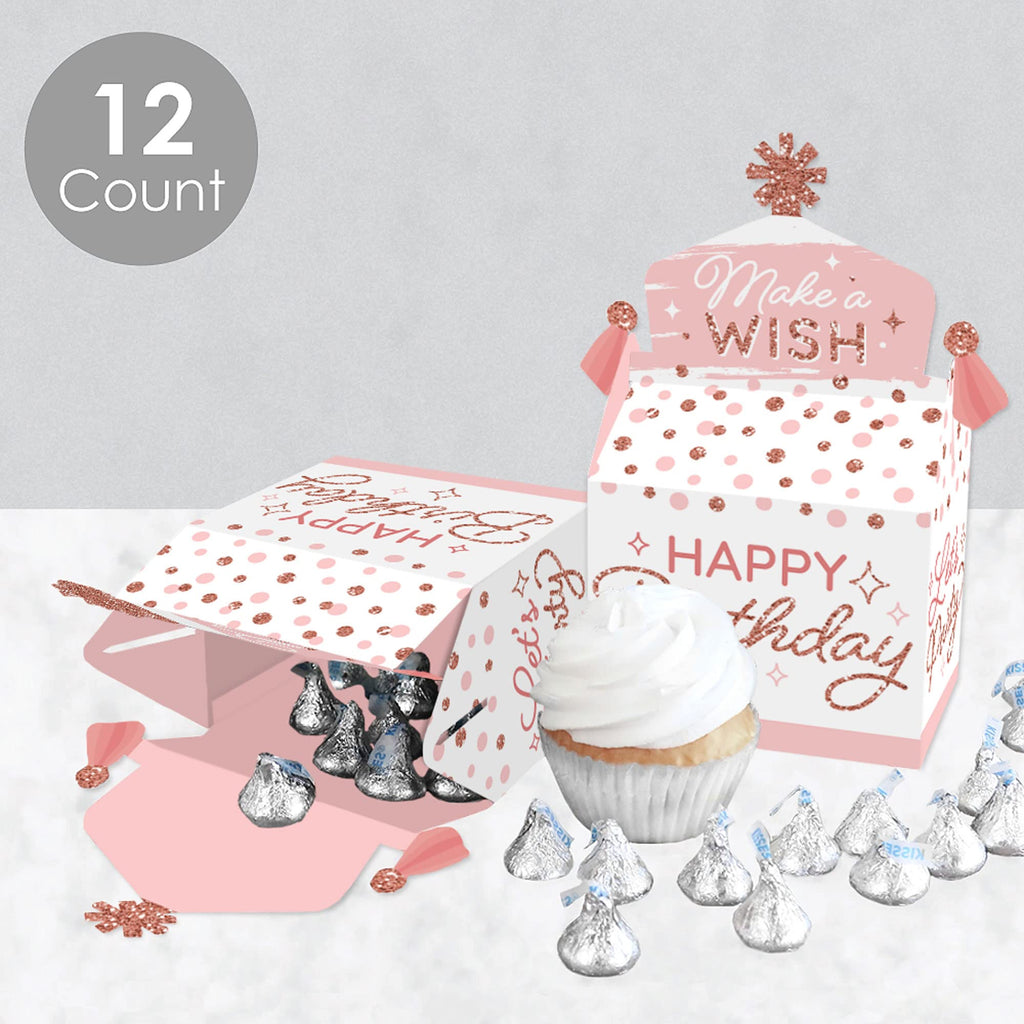 Big Dot Of Happiness Pink Rose Gold Birthday - Treat Box Party Favors - Happy Birthday Party Goodie Gable Boxes - Set Of 12