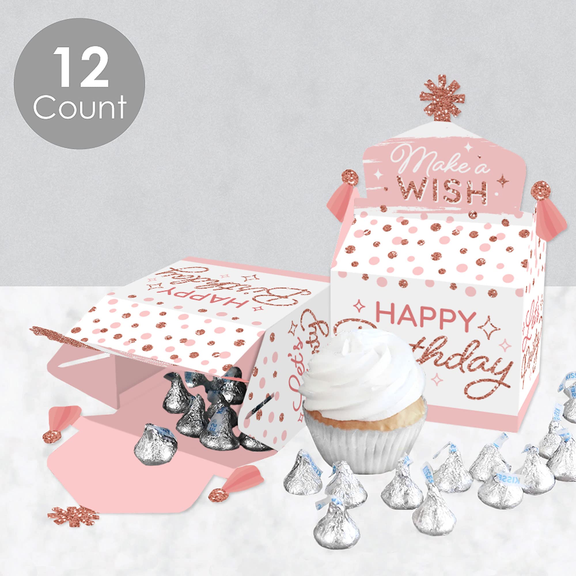 Big Dot Of Happiness Pink Rose Gold Birthday - Treat Box Party Favors - Happy Birthday Party Goodie Gable Boxes - Set Of 12
