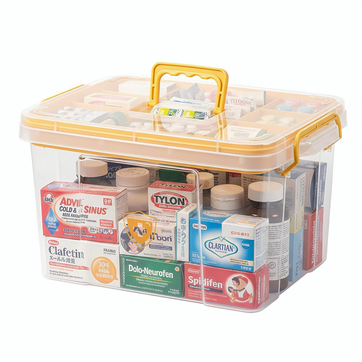 Pulseplay Clear Medicine Storage Box with Handle Yellow