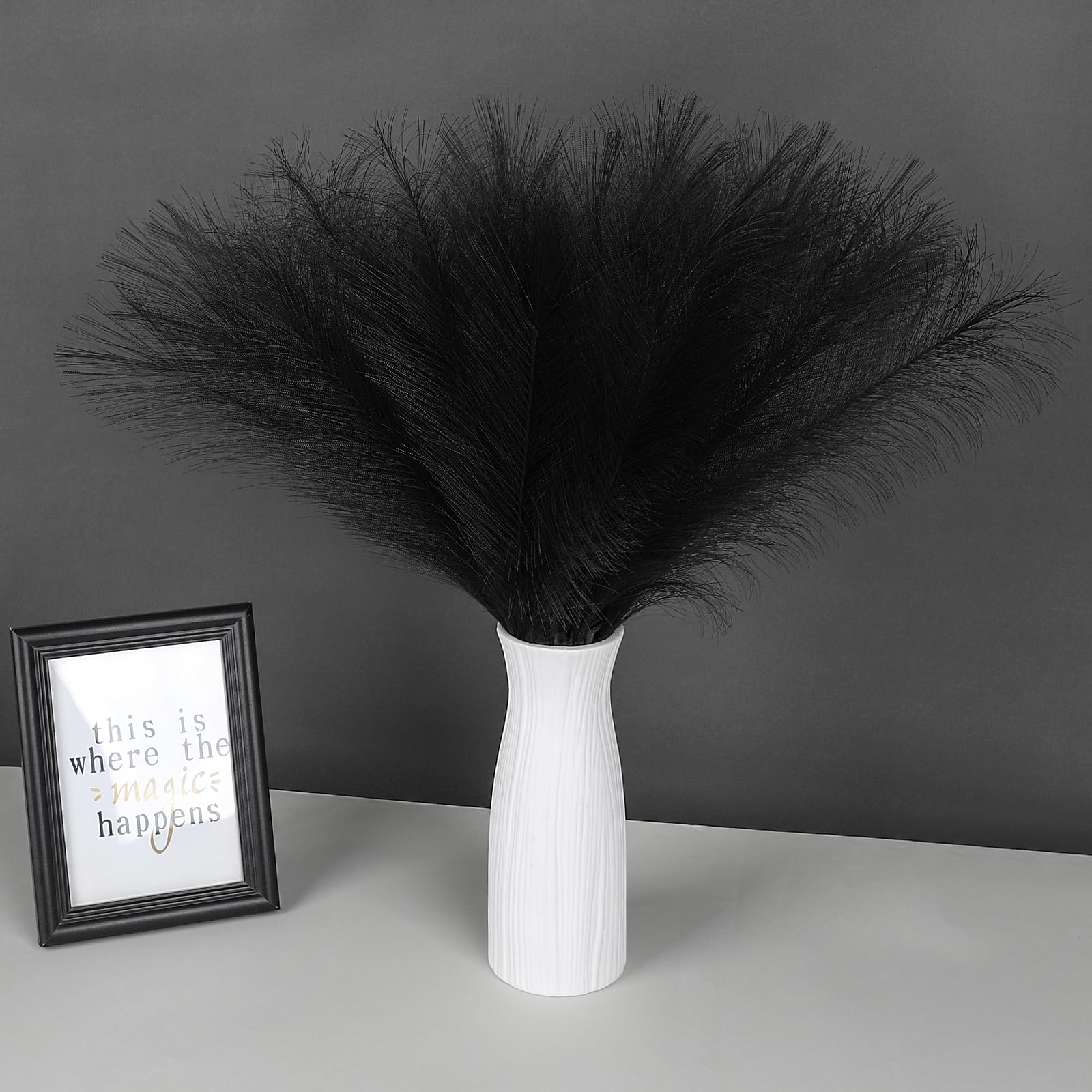 Septcat 30 Pcs Pampas Grass Black Decor 21.7' Fluffy Faux Short Pampas Grass Artificial Small Pompas Grass Flower Vase Filler F