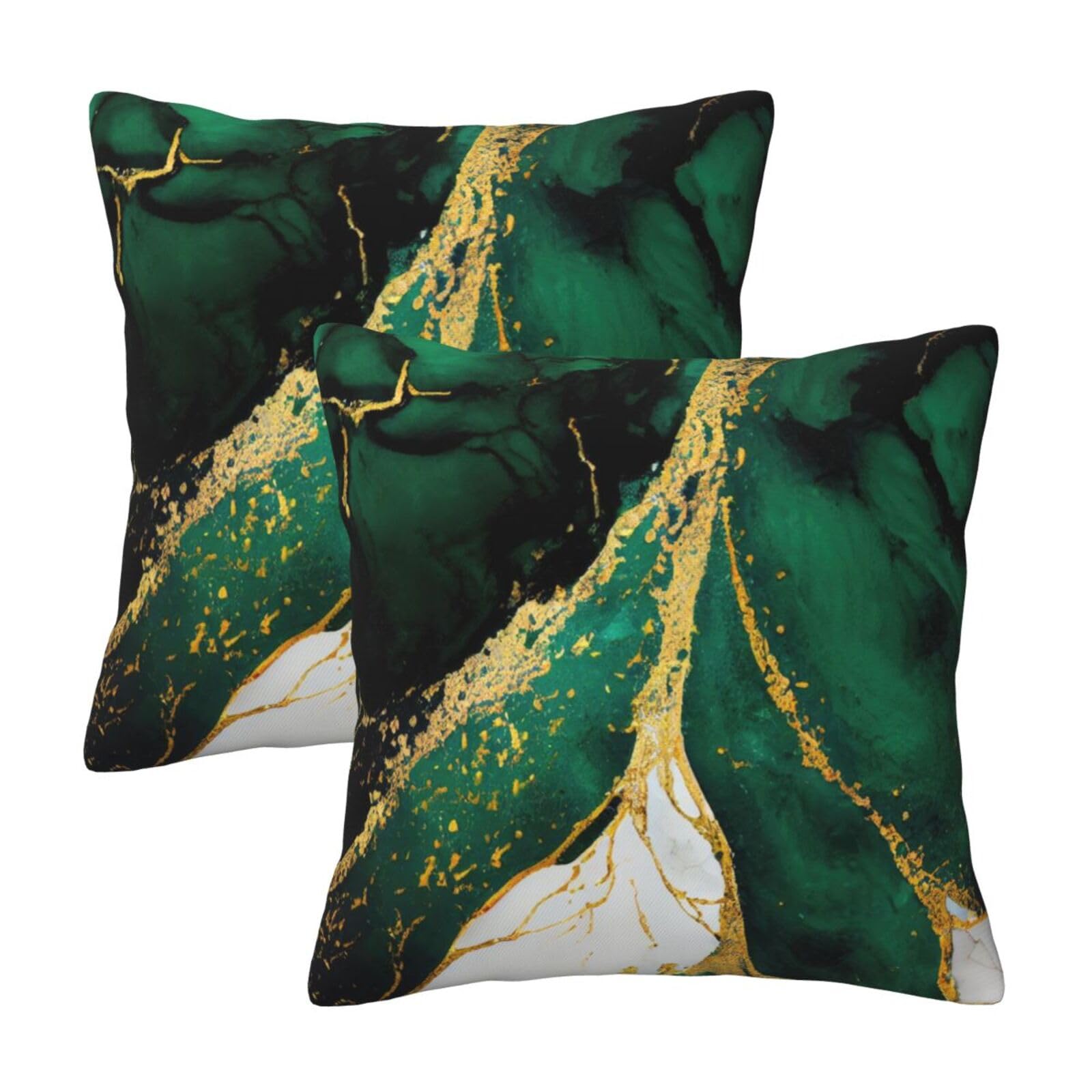 Lcokin Emerald Green And Gold Throw Pillow Cover 18X18 In Marble Cushion Modern Farmhouse Pillow Covers Soft Pillow Cases For Co