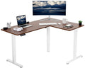 VIVO Electric Corner 63 x 47 inch L-Shaped Standing Desk, Memory Height Adjustment, Dark Walnut Top White Frame, DESK-E3CTWD-47