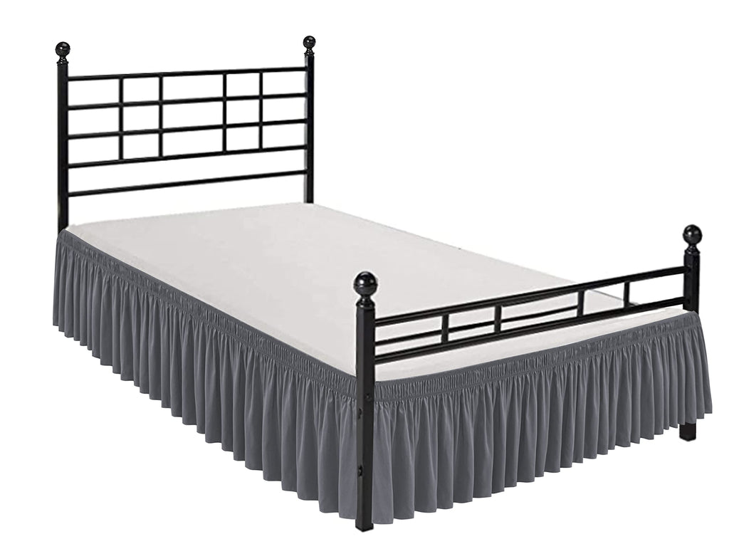 Biscaynebay Wrap Around Bed Skirts With Split Corners For Queen Beds 15' Drop, Dark Grey Elastic Dust Ruffles Easy Fit Wrinkle & Fade Resistant Silky Luxurious Fabric Solid Machine Washable