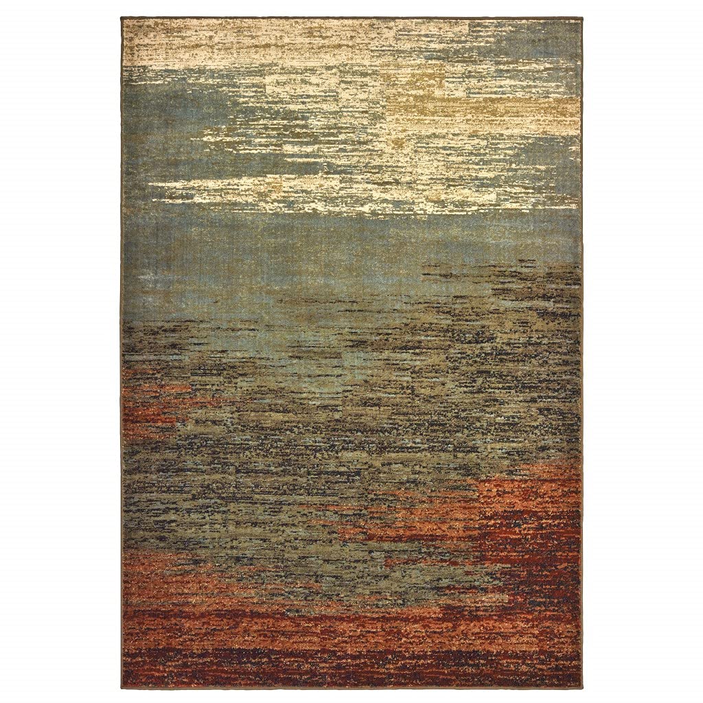 HomeRoots Polypropylene 5’x7’ Blue and Brown Distressed Area Rug