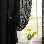 Aligogo Black Kitchen Lace Curtains 45 Inch Length Boho Shabby Halloween Kitchen Curtains Short Sheer Curtains For Bathroom Laun