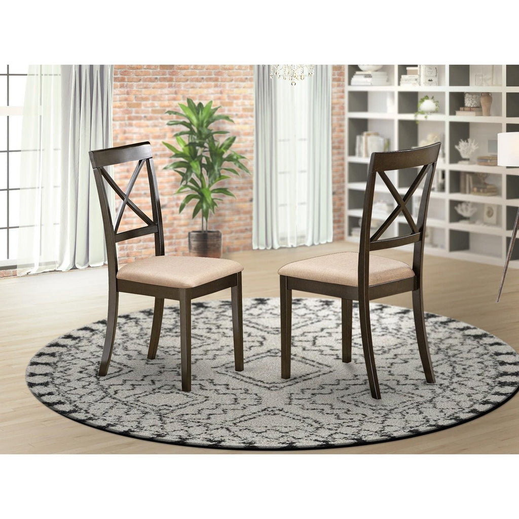 East West Furniture BOC-CAP-C Boston Kitchen Dining Chairs - Linen Fabric Upholstered Wooden Chairs, Set of 2, Cappuccino
