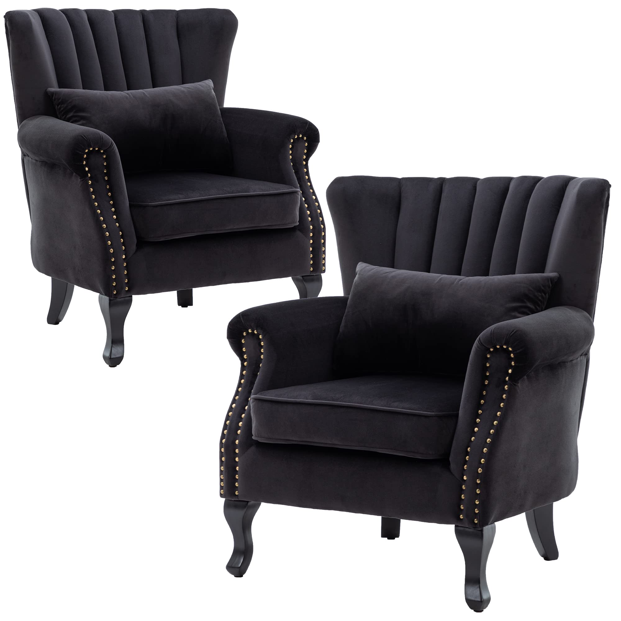 Dm Furniture Accent Chairs Set Of 2 With Arm Comfy Velvet Living Room Chair Mid-Century Modern Wingback Side Chair Single Sofa C