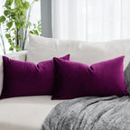Quafoo Purple Decorative Lumbar Velvet Throw Pillow Covers 16X24 Inch Set Of 2 With Zipper Luxury Soft Solid Rectangle Cushion C
