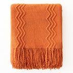Miulee Burnt Orange Knitted Throw Blanket For Couch Boho Textured Cozy Woven Blanket With Tassels For Sofa Chair Bed Living Room Home Decor Farmhouse Acrylic Wave Pattern 50'X60'