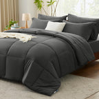 Cozylux King Size Comforter Set - 7 Pieces Bed In A Bag King, Complete Bedding Sets Bed Set For All Season With Comforter, Flat Sheets, Fitted Sheet, Pillowcases & Shams Dark Grey