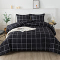 Andency Black Grid Comforter Set King(104X90Inch), 3 Pieces (1 Plaid Comforter And 2 Pillowcases) Black Plaid Comforter Set, Lig