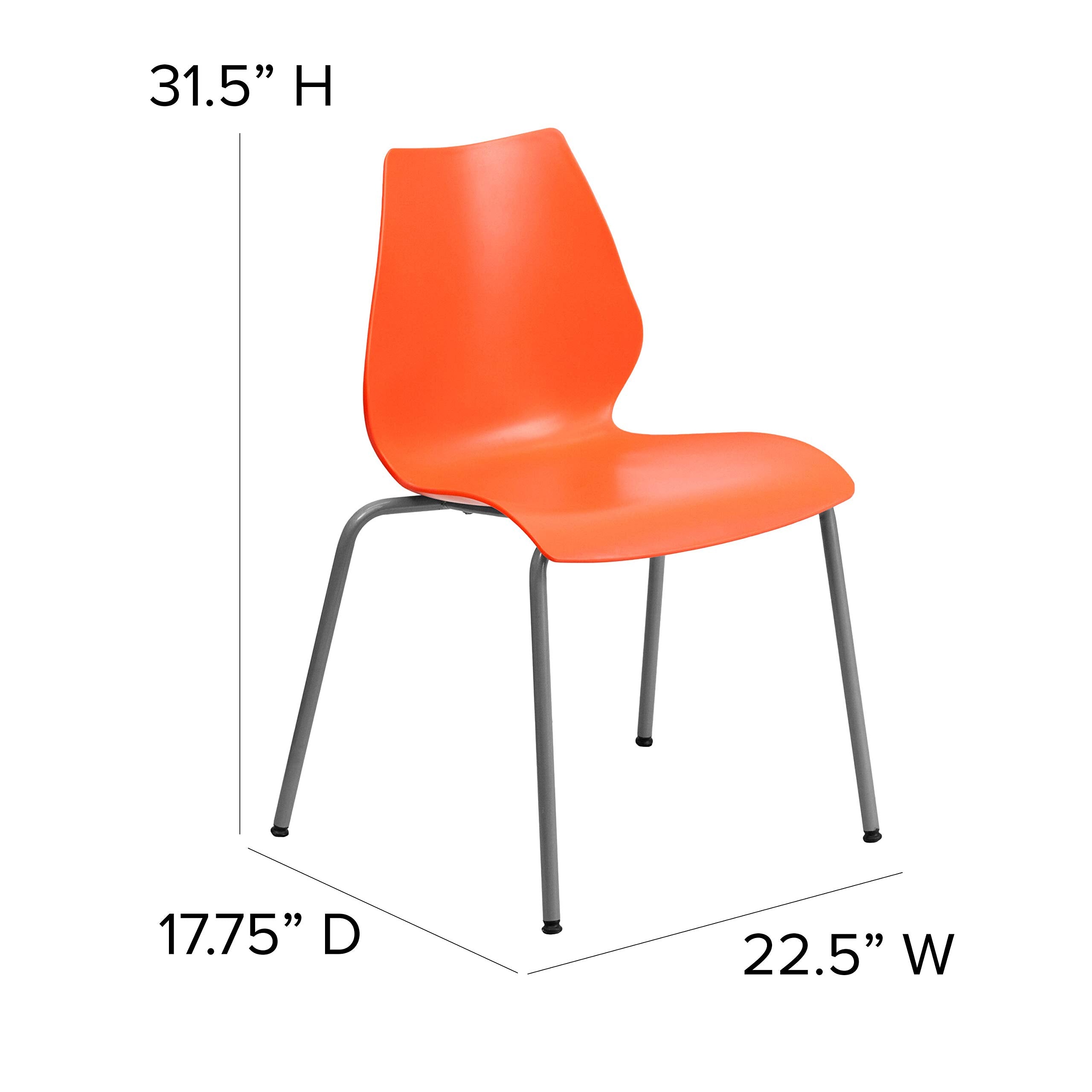 Flash Furniture HERCULES Series 770 lb. Capacity Orange Stack Chair with Lumbar Support and Silver Frame