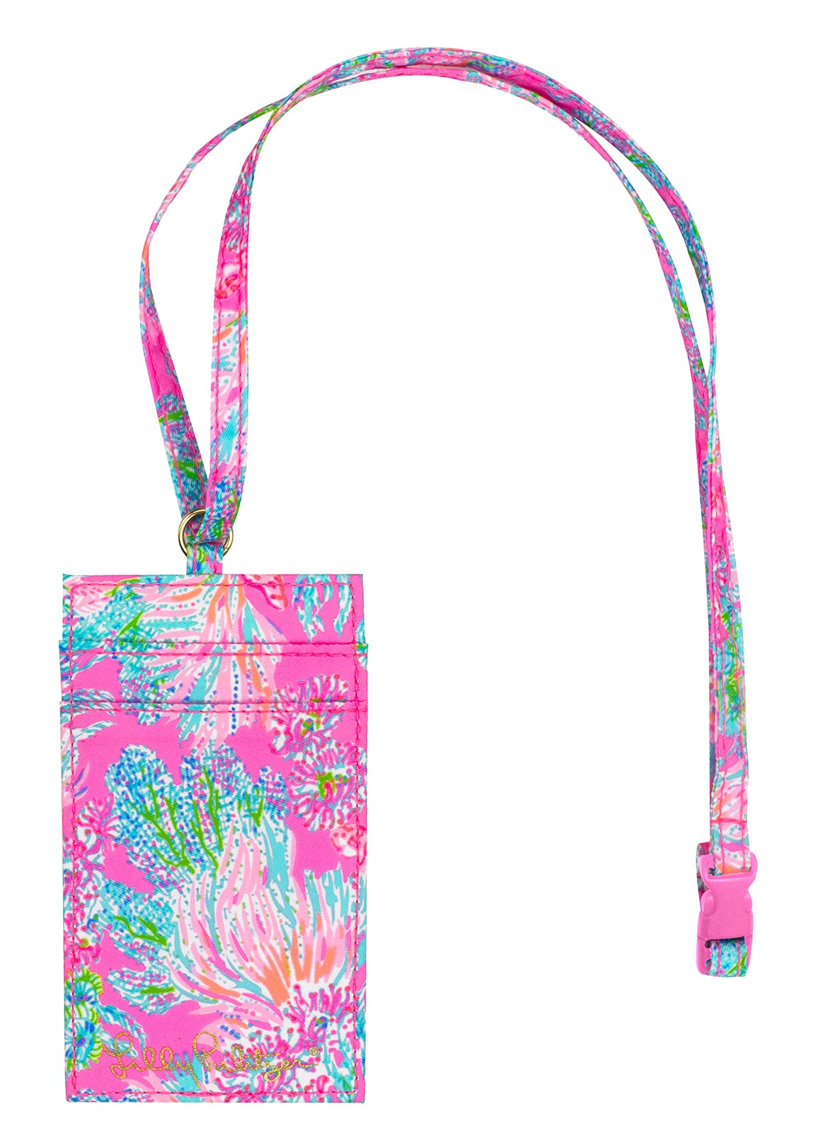 Lilly Pulitzer Pink Lanyard With Id Holder, Keychain Wallet For School Or Office, Badge Holder With Clear Window And Card Slots,