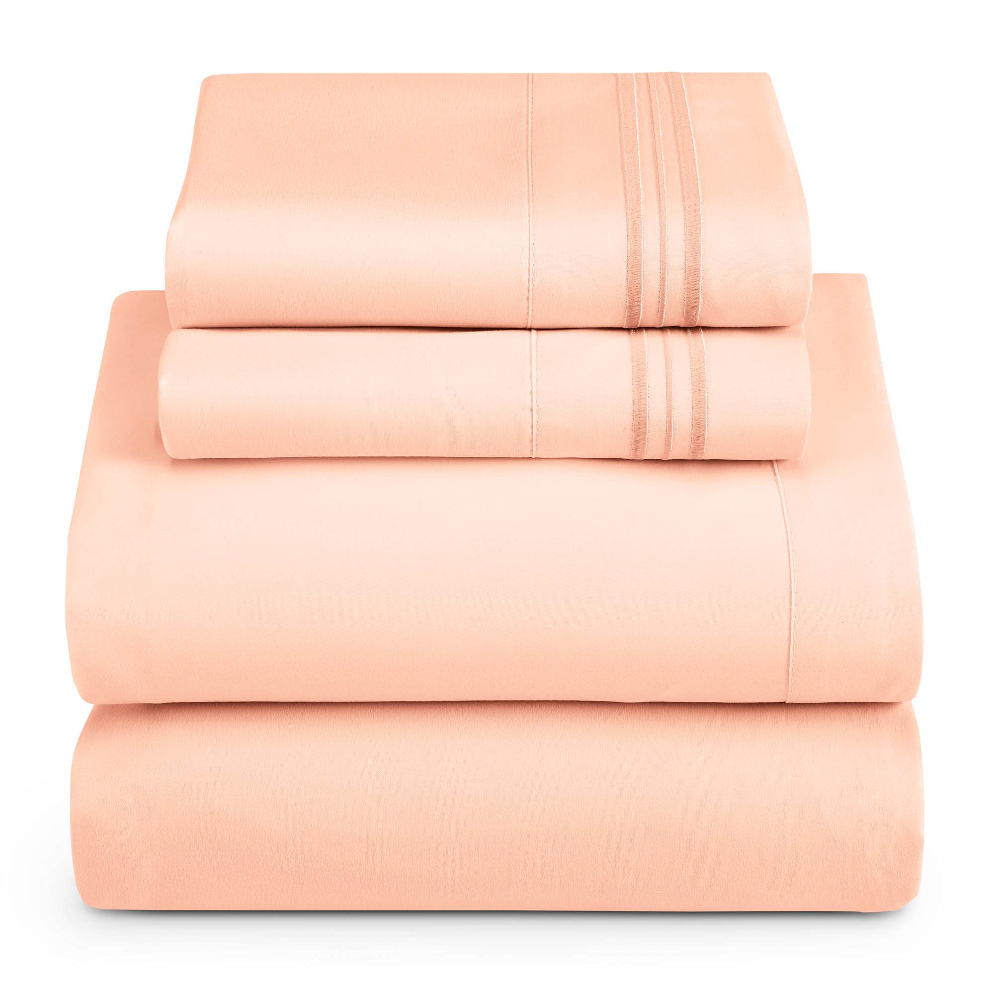Hearth & Harbor Full Xl Size Sheets - 4 Piece Bed Sheet Set, Hotel Luxury Double Brushed Bed Sheets - Extra Soft Bedding Sheets & Pillowcases, Full Xl, Peach
