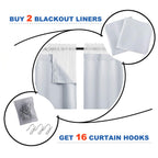 NICETOWN Blackout Curtain Liners - 34"W x 90"L, Greyish White, 2 Panels, Includes Hooks, for 95" Drapes