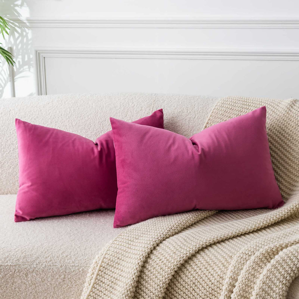 Juspurbet 16X24 Rose Red Velvet Throw Pillow Cover Set Of 2,Decorative Soft Solid Cushion Cases For Couch Sofa Bed