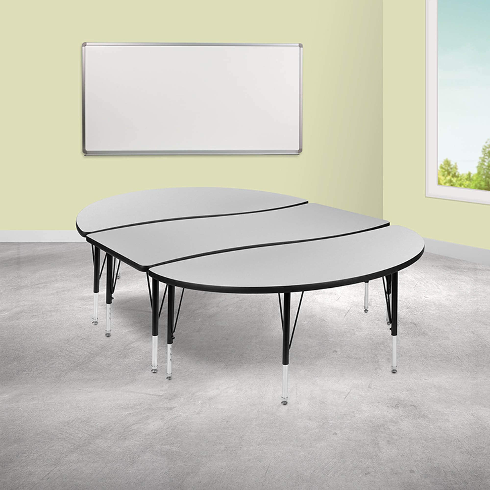Flash Furniture Emmy 2 Piece 86" Oval Wave Flexible Grey Thermal Laminate Activity Table Set - Height Adjustable Short Legs