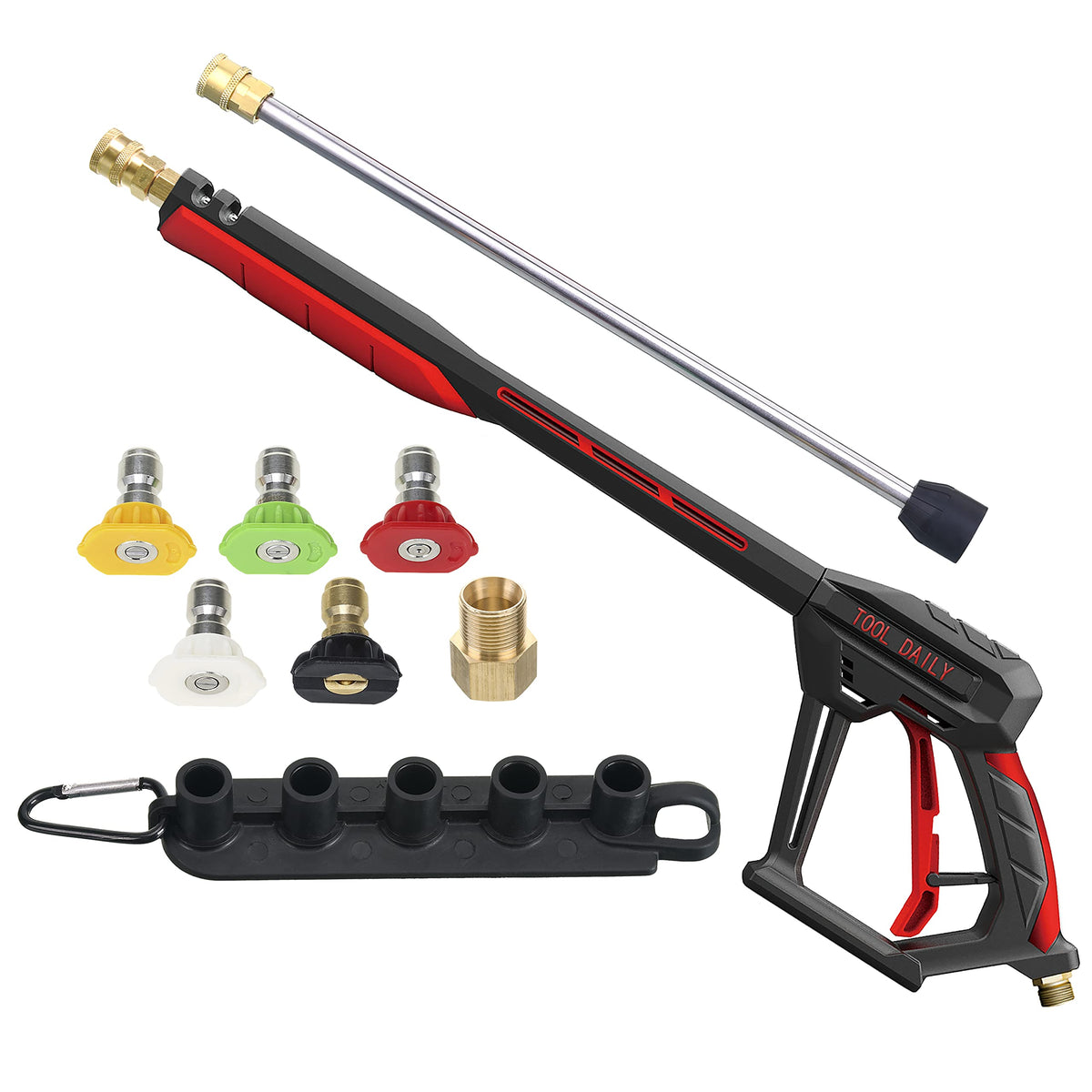 Tool Daily Pressure Washer Gun With Replacement Extension Wand, M22 14Mm/15Mm Fitting, 5 Power Washer Nozzle Tips With Holder, 4