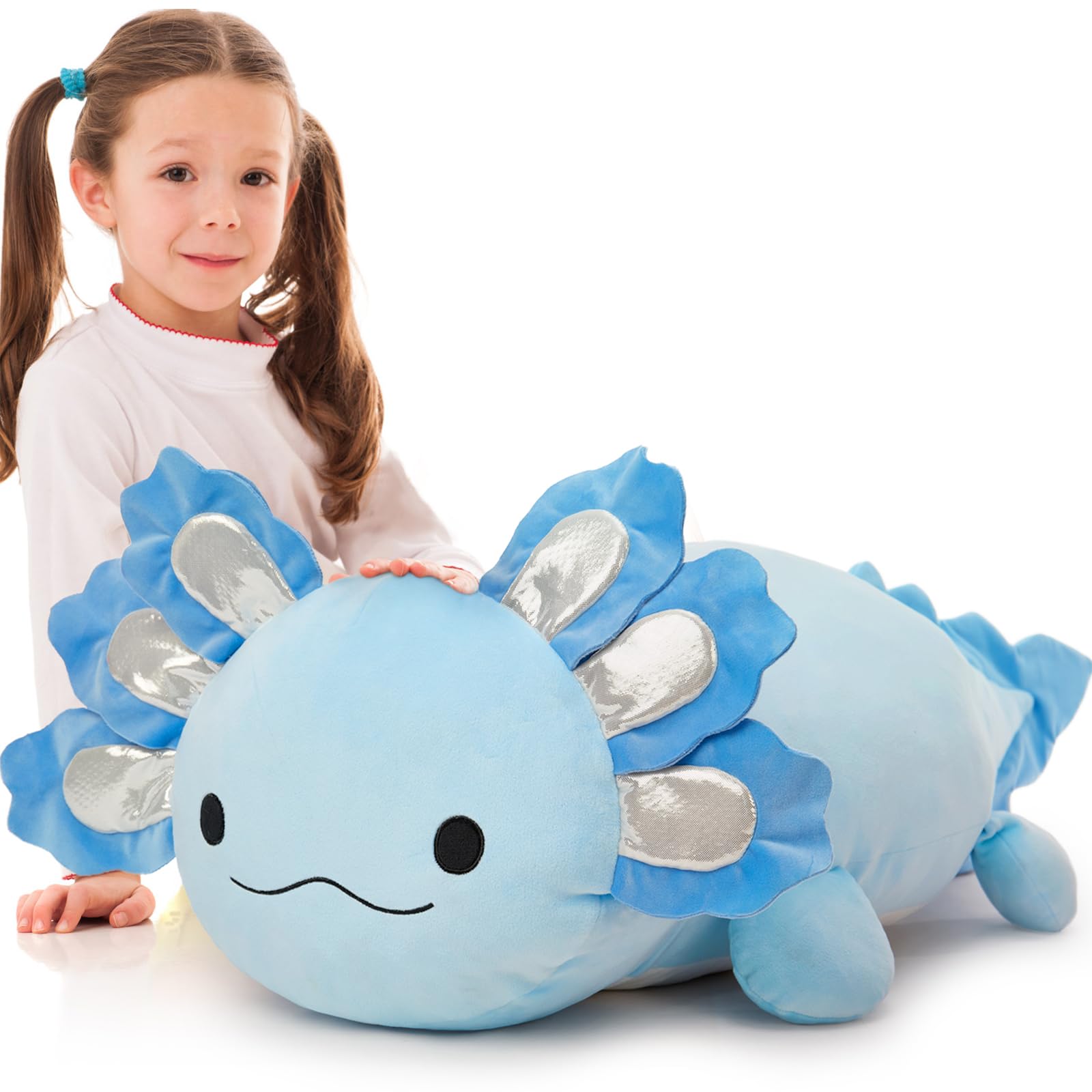 Beniny Jumbo Axolotl Plush Toy, 39' Giant Axolotl Stuffed Animal Plush, Big Bule Axolotl Toys Gift For Girls Kids, Long Squishy