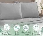 California Design Den Luxuriously Soft Hotel Quality 600 Thread Count, 100% Cotton Set Of 2 Cases, Crisp & Cool Light Gray Pillow Cases Standard Fits Standard & Queen Pillows (Light Gray)