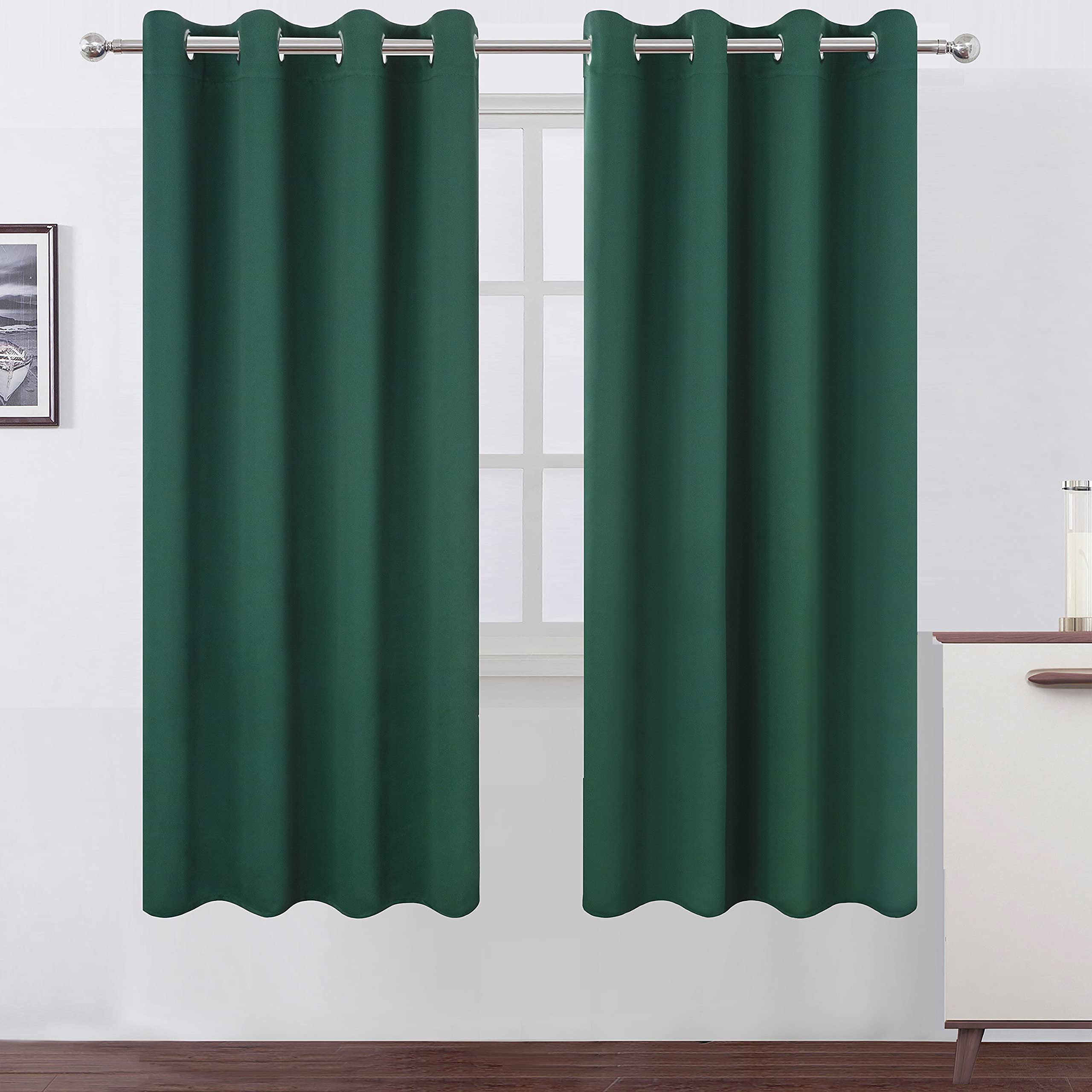 Lemomo Dark Green Thermal Blackout Curtains/52 X 72 Inch/Set Of 2 Panels Room Darkening Curtains For Bedroom