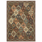 HomeRoots 509274 10 x 13 ft. Red Rust Navy Light Blue Brown Orange Ivory & Gold Oriental Power Loom Stain Resistant Rectangle Area Rug with Fringe
