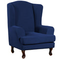 Turquoize Wingback Chair Covers 2 Piece Wing Chair Slipcover Stretch Slipcovers For Wingback Chairs Wing Chair Cover Spandex Jacquard Fabric With Elastic Bottom Non-Slip Furniture Cover, Navy