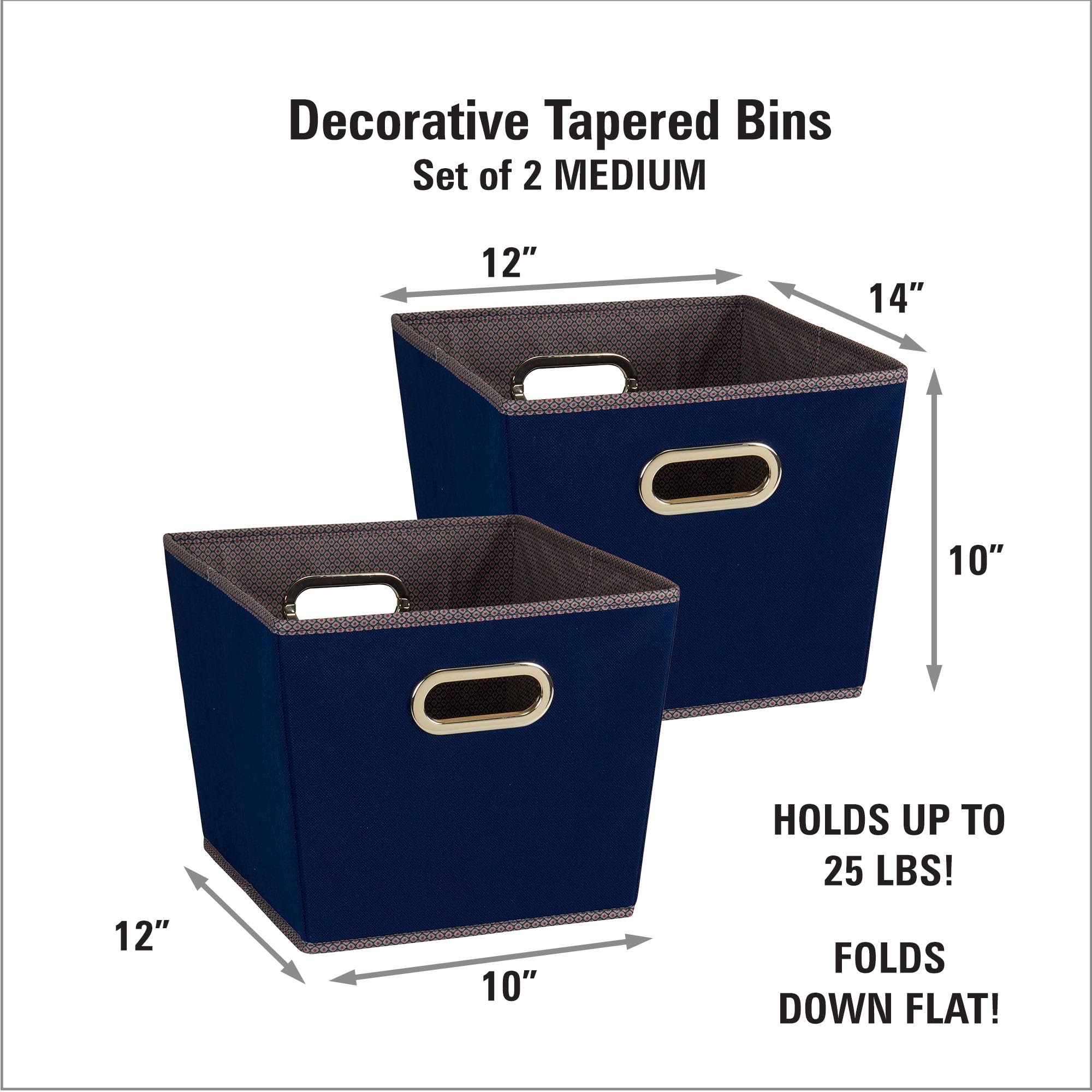 Household Essentials 94 Medium Tapered Decorative Storage Bins | 2 Pack Set Cubby Baskets | Navy Blue