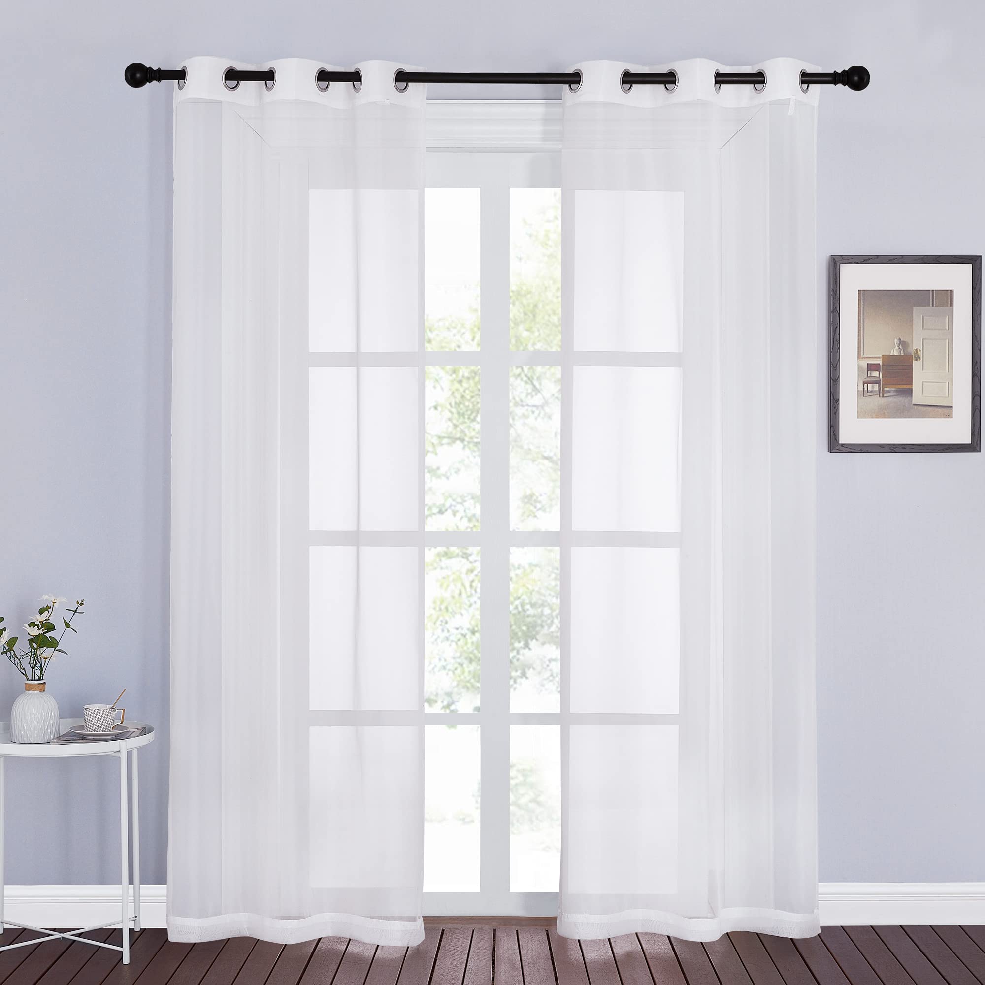 Nicetown Sheer Curtains For Windows 84 Inch Length - Ring Top Voile Textured Soft Lightweight Curtains And Drapes Elegant For Be