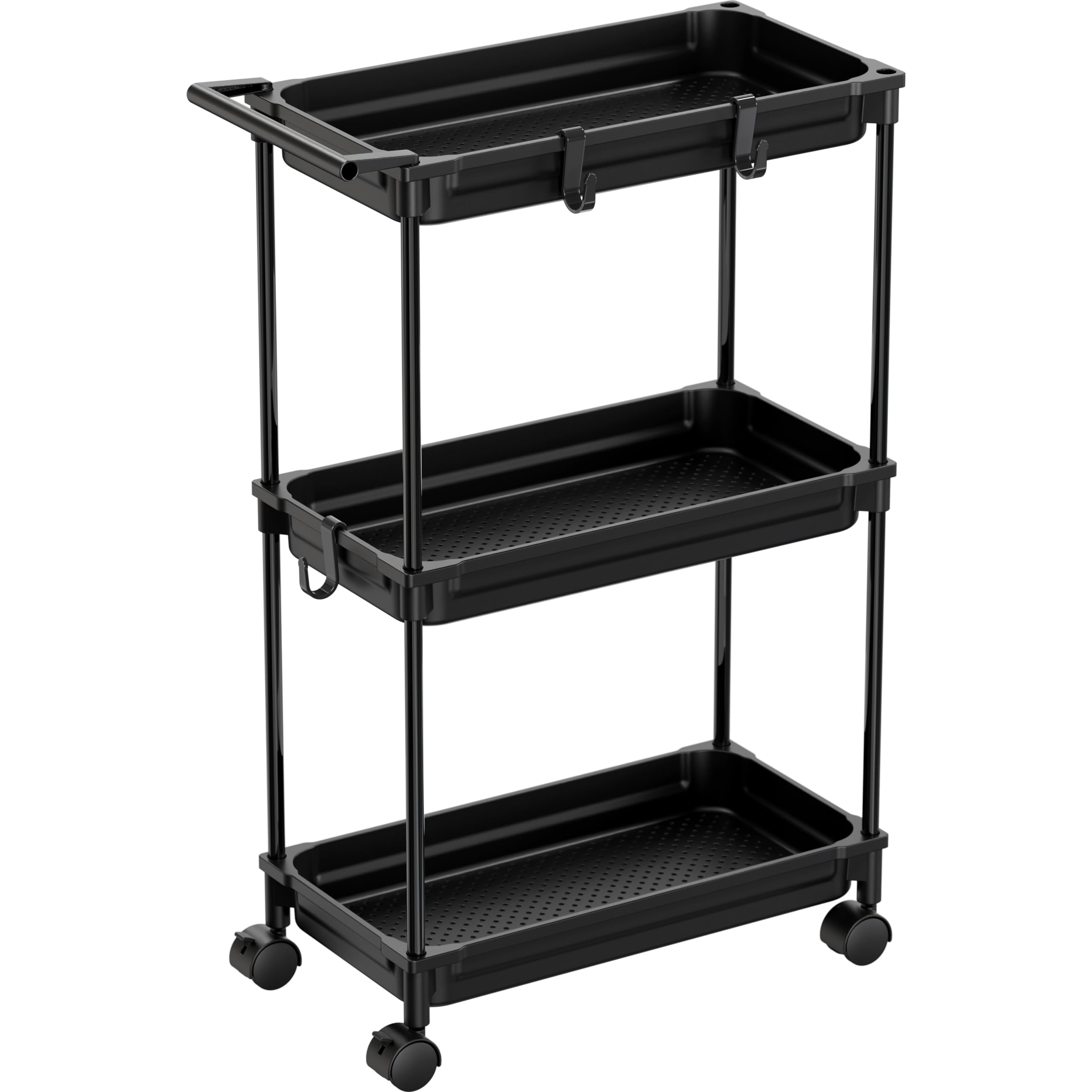 Simple Houseware Standard 3-Tier Slim Rolling Storage Cart, Black