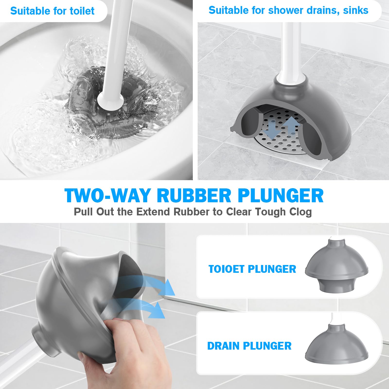 Toilet Plunger And Brush Set, Bowl Brush And Heavy Duty Toilet Plunger With Ventilated Holder, 2-In-1 Toilet Brush And Plunger C
