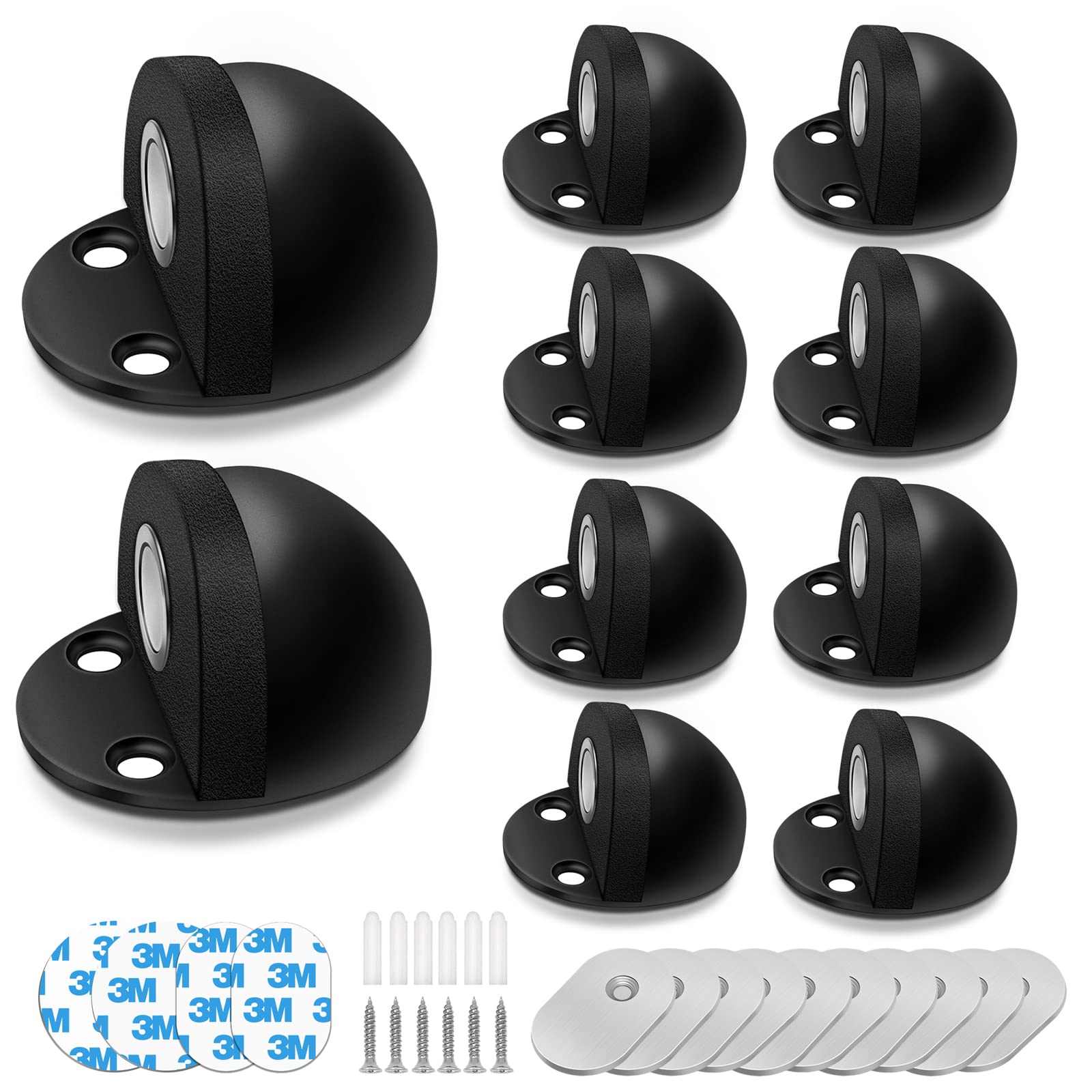 10 Pieces Magnetic Door Stop, Black Door Stoppers Floor Mount Magnetic Door Catch Holder Modern Door Stops Brushed Satin Dome Do