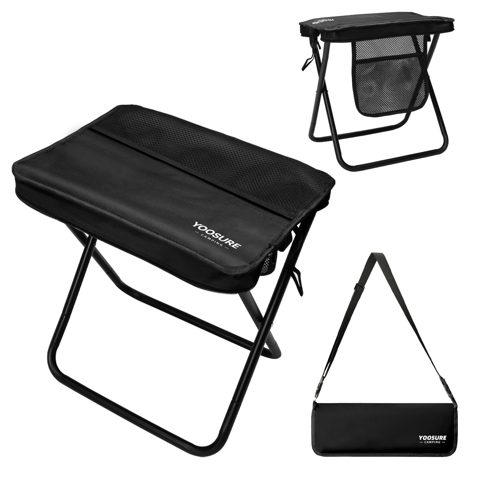Yoosure 16 Extra Tall Portable Folding Stool for Adults, XL Collapsible Camping Stool with 3 Storage Pockets, Heavy Duty Compact