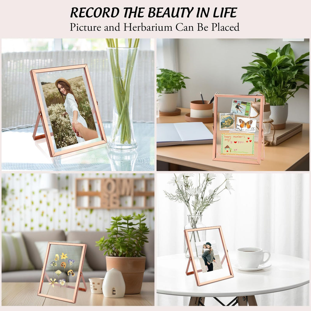 Golden State Art, Rose Gold 5X7 Frame For 4X6 Photo - Floating Frame For 4 X 6 Or Smaller Photos - Metal Frame And Real Glass, E