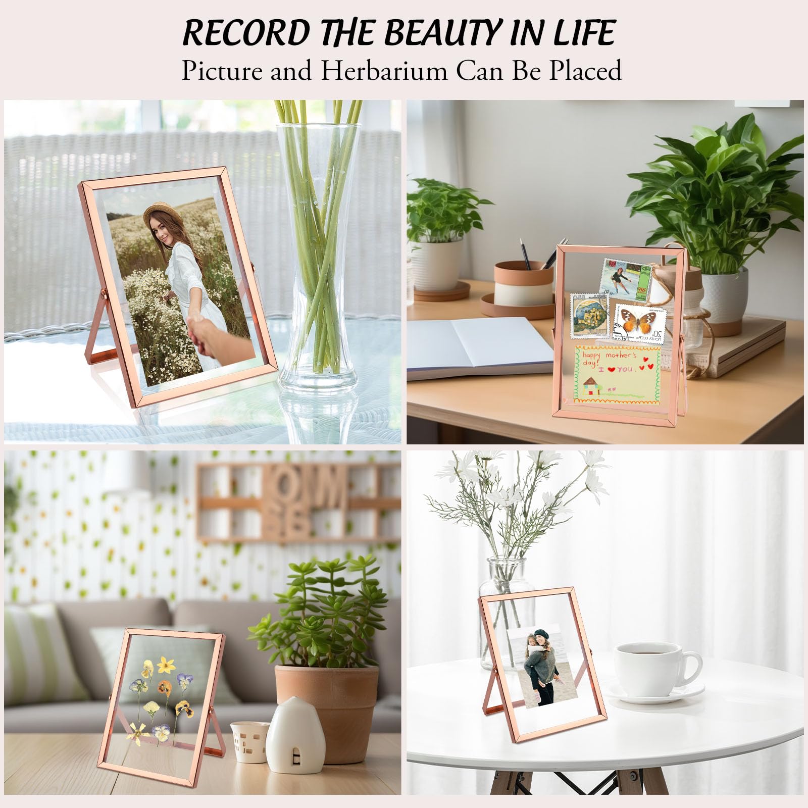 Golden State Art, Rose Gold 5X7 Frame For 4X6 Photo - Floating Frame For 4 X 6 Or Smaller Photos - Metal Frame And Real Glass, E