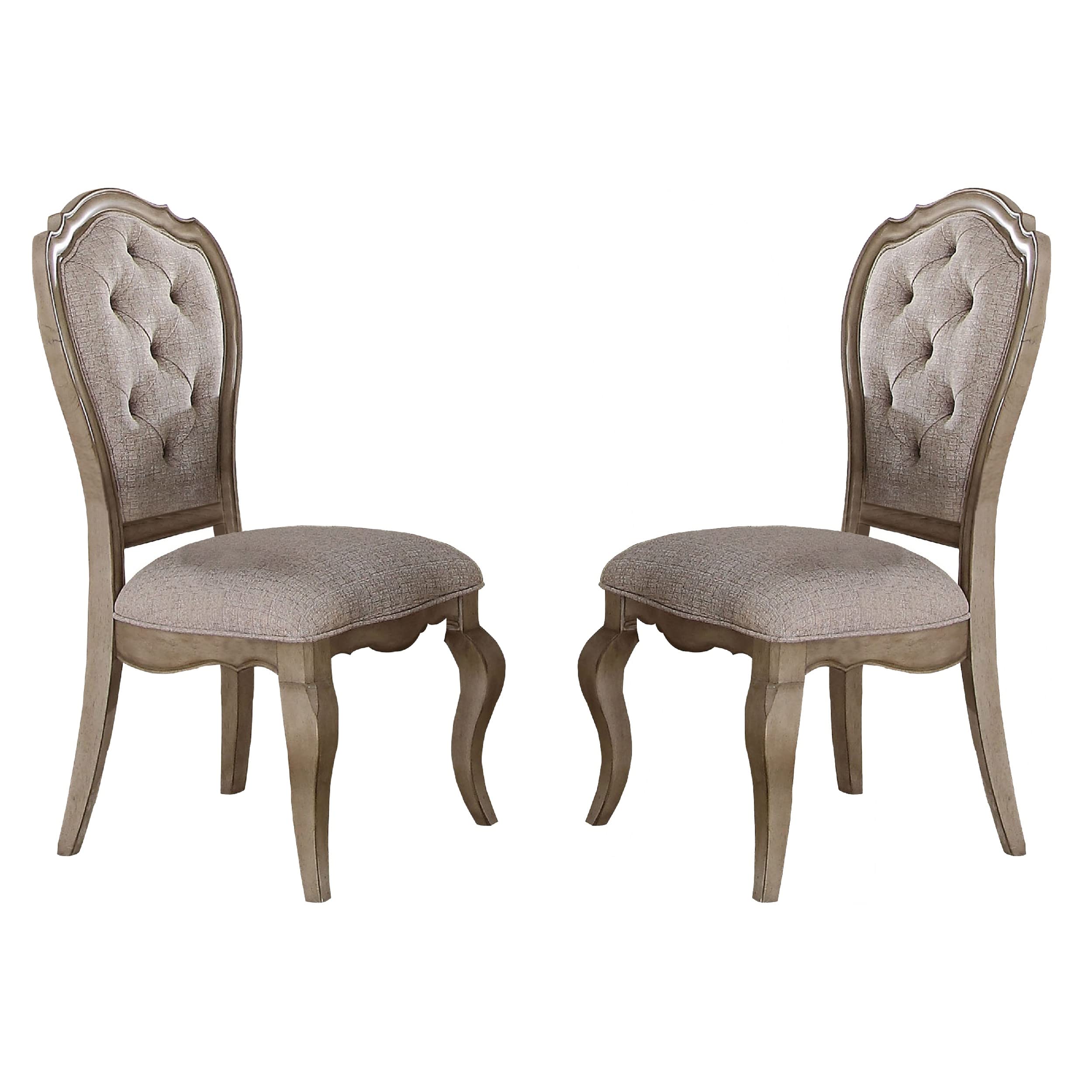 ACME Furniture Dining Chair, Beige Fabric & Antique Taupe
