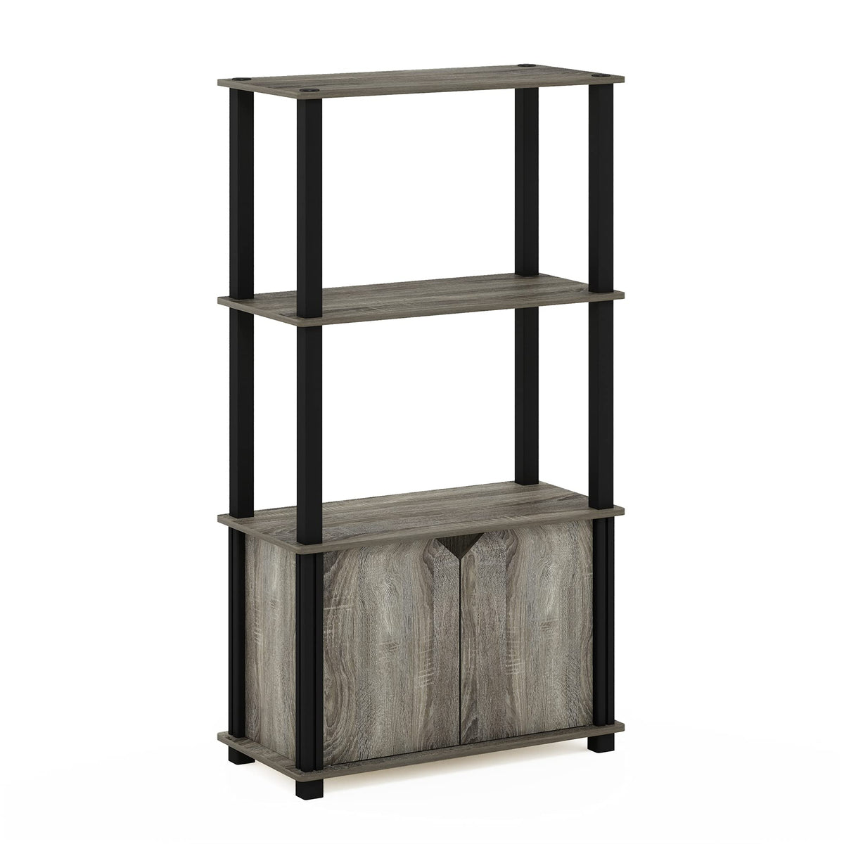 Furinno Brahms 4-Tier Multipurpose Bookcase/Bookshelf/Display Shelf/Display Rack with Door, French Oak Grey/Black