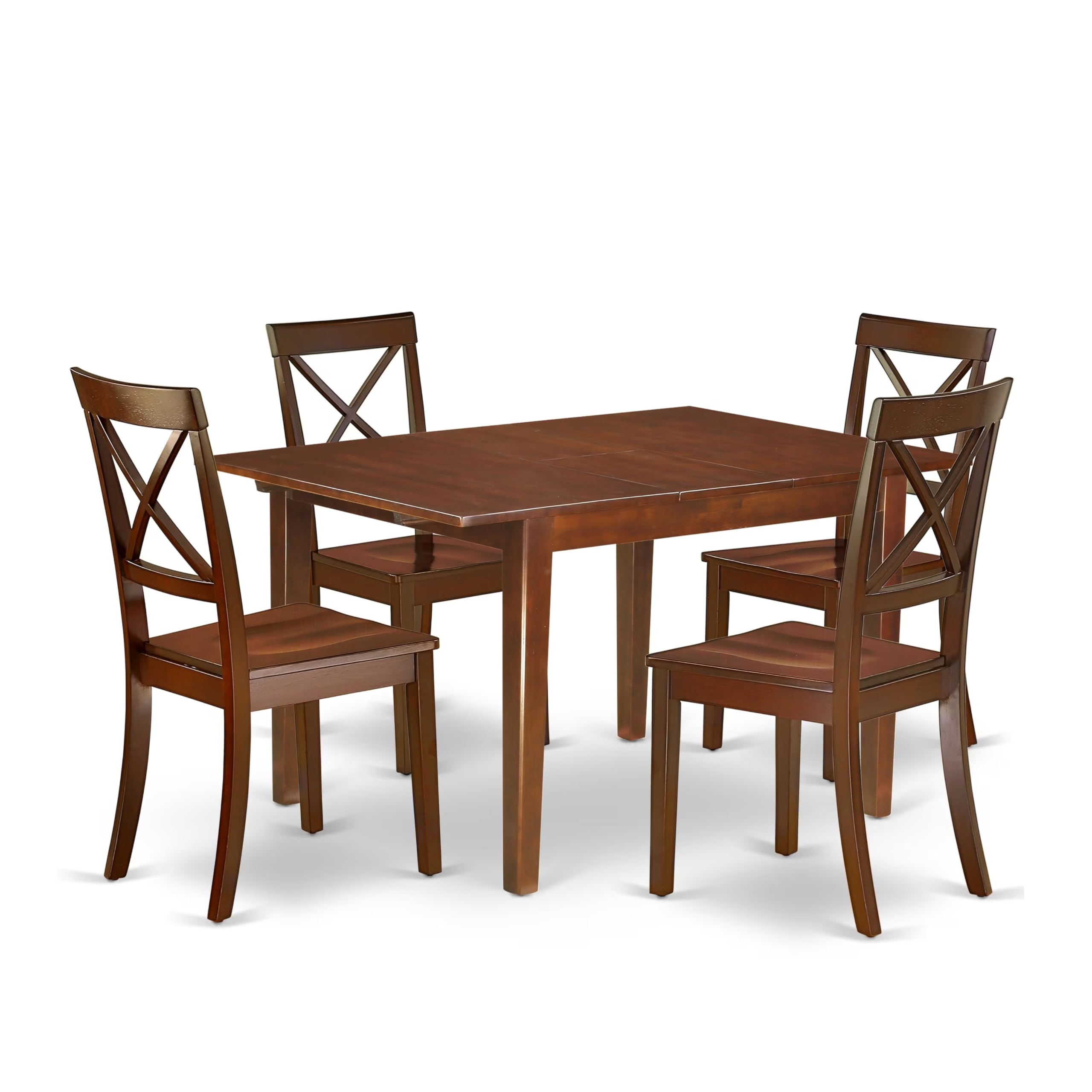 East West Furniture Mlbo5-Mah-W 5 Piece Dining Set Includes A Rectangle Dining Room Table With Butterfly Leaf And 4 Wood Seat Chairs, 36X54 Inch, Mahogany