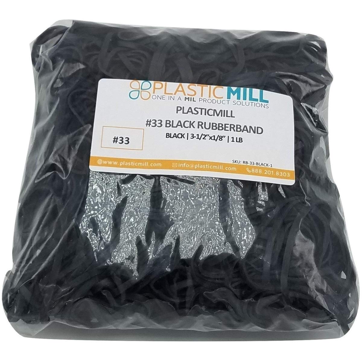 Plasticmill Rubber Bands - #33 Size - Black Rubberbands - 1Lb/500 Count
