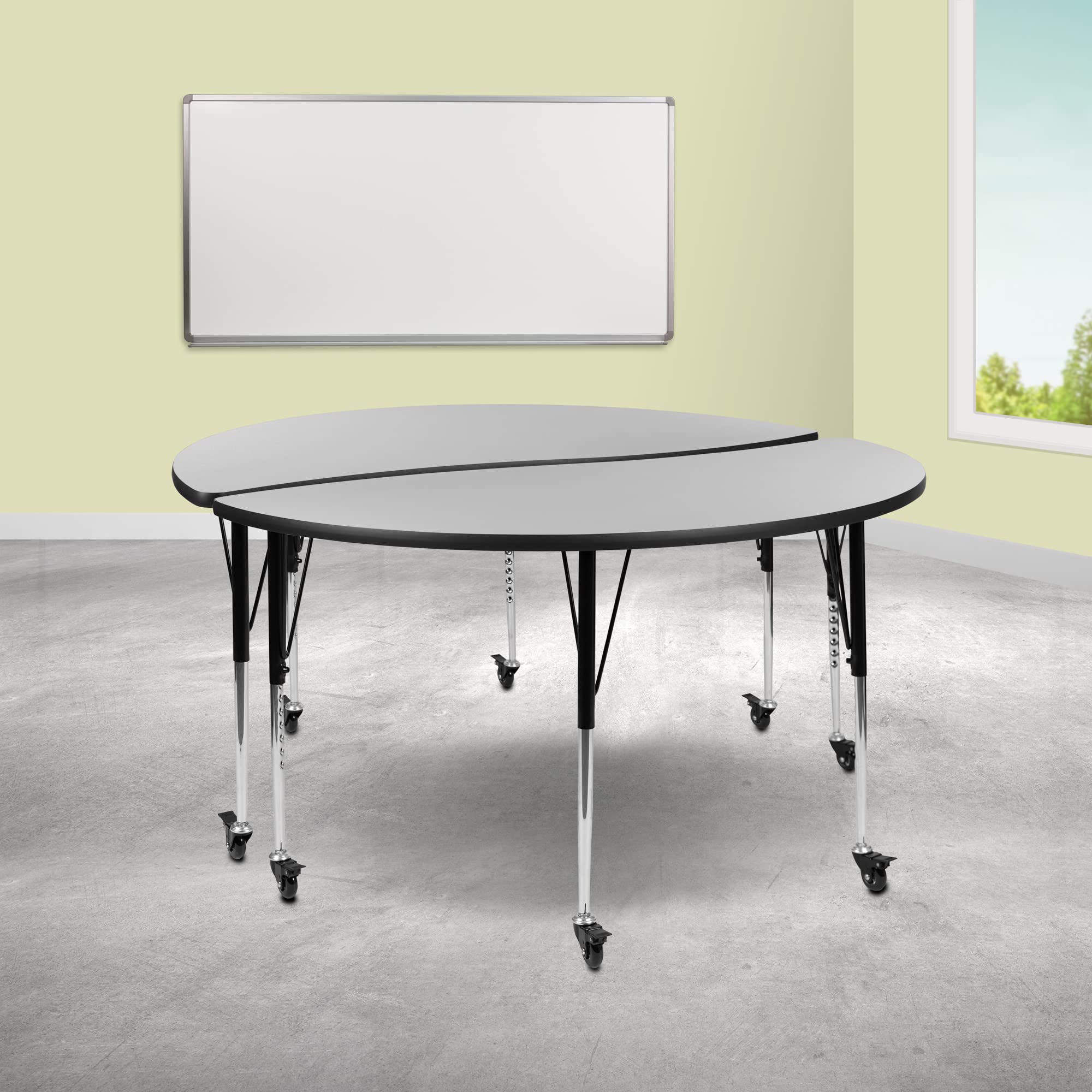Flash Furniture 2 Piece Mobile 60" Circle Wave Collaborative Grey Thermal Laminate Adjustable Activity Table Set