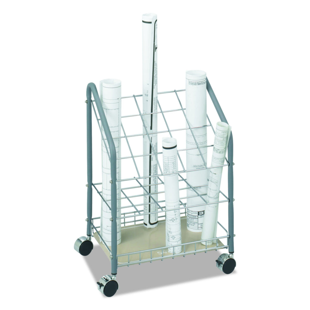 Safco Tubular Steel Wire Roll File Cart, Document And Blueprint Holder, 20 Compartment, Rolling Organizer Cart For Architectural