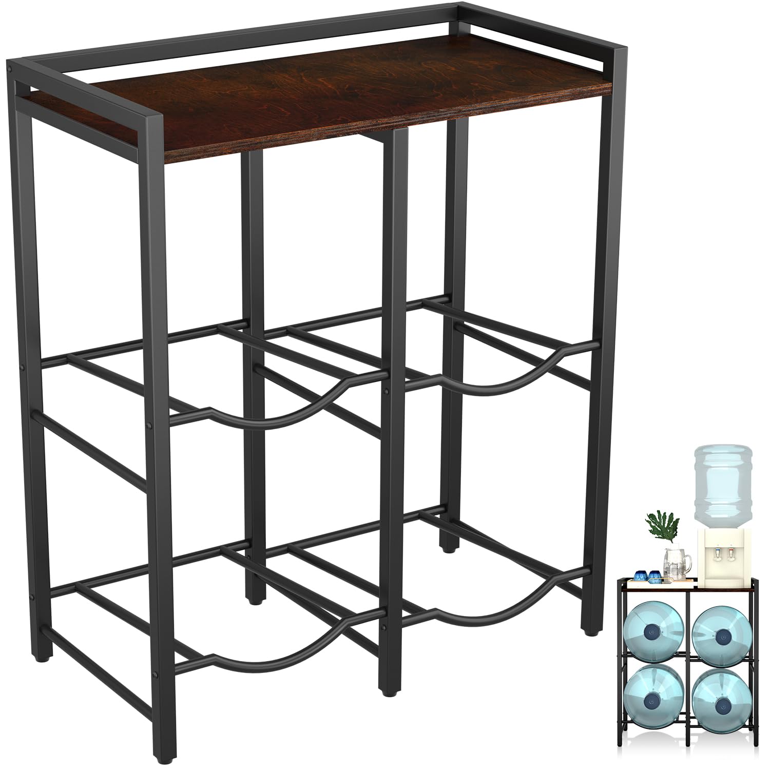 5 Gallon Water Jug Holder For 6 Bottles With Rustic Brown Wood Top Shelf - 5 Gallon Water Jug Stand, 5 Gallon Water Bottle Holde